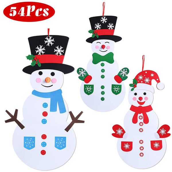 Felt Christmas Snowman Set DIY Hanging Decoration Kit 54Pcs Detachable Ornaments