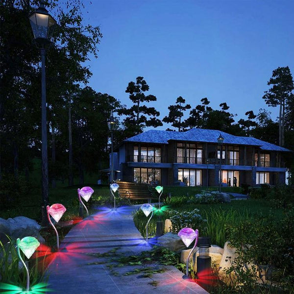 4Pcs Solar Garden Light Outdoor LED Lights 7-Color Changing Waterproof Pathway Stakes