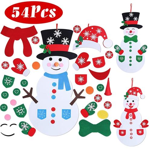Felt Christmas Snowman Set DIY Hanging Decoration Kit 54Pcs Detachable Ornaments