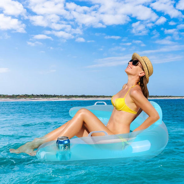 2Pcs Inflatable Float Pool Chair 286lbs Load Water Lounger Floating Mattress with Cup Holder Arm Rest Outdoor Pool Party Beach