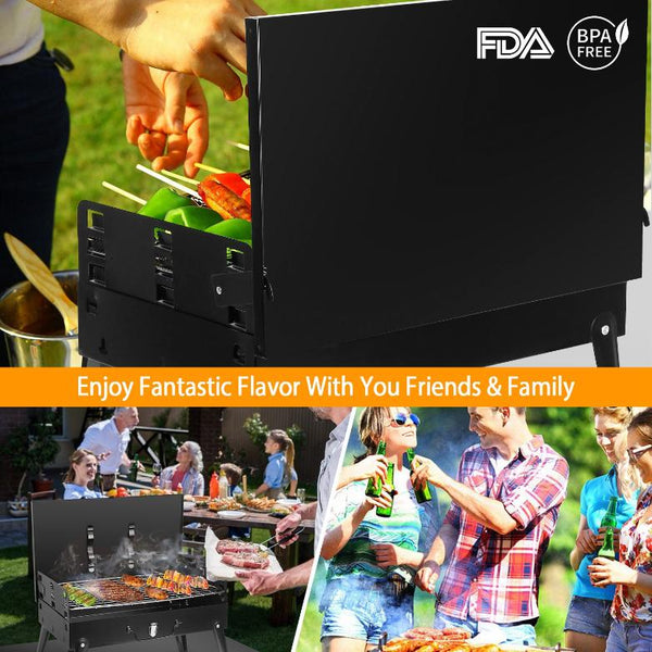 Small Portable Charcoal Grill Foldable BBQ Suitcase Grill Shelf For Outdoor Camping Picnics Garden Grilling