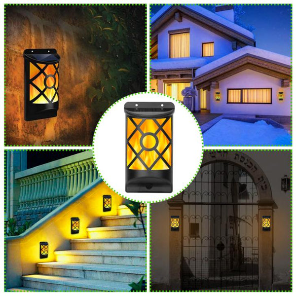 Flame Solar Light Outdoor Flickering Flame Wall Mount Lamp Auto On Off Sensor Landscape Night Lamp