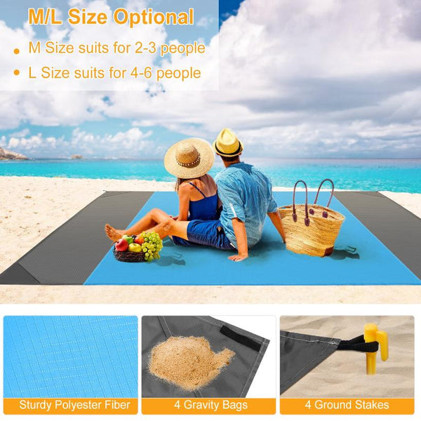 Sand Proof Picnic Blanket Water Resistant Camping Beach Mat 4 Anchors 2-3 People