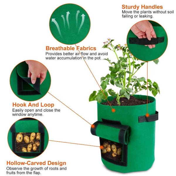 2Pack Plant Growing Bags Potato Vegetable Planter Bags Breathable Planting Fabric Pots w/ Harvest Window 5Gallons