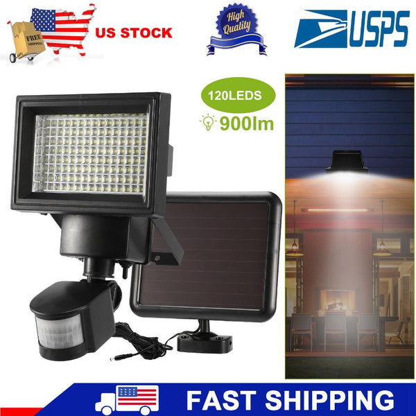 Solar Wall Lights 120 LEDs Flood Lights Outdoor 120° Motion Sensor Separate Panel