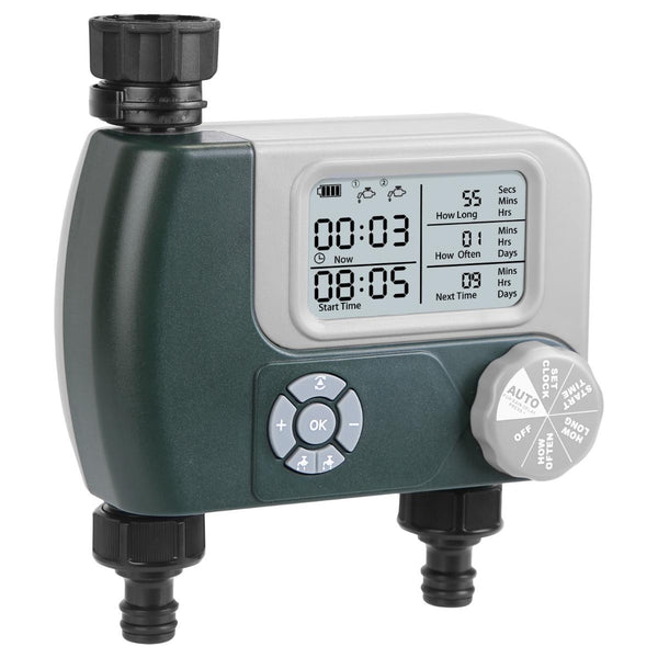 Sprinkler Timer with 2 Outlet Zones Digital Programmable Hose Faucet Timer Manual Automatic Watering Intelligent Drip Irrigation System for Garden Yar