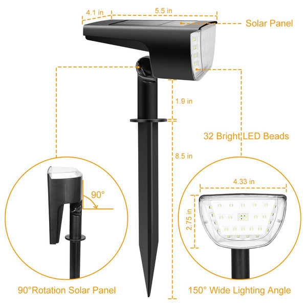 Solar Landscape Spotlights Waterproof Lights Auto On/Off Solar Powered Security Wall Lights