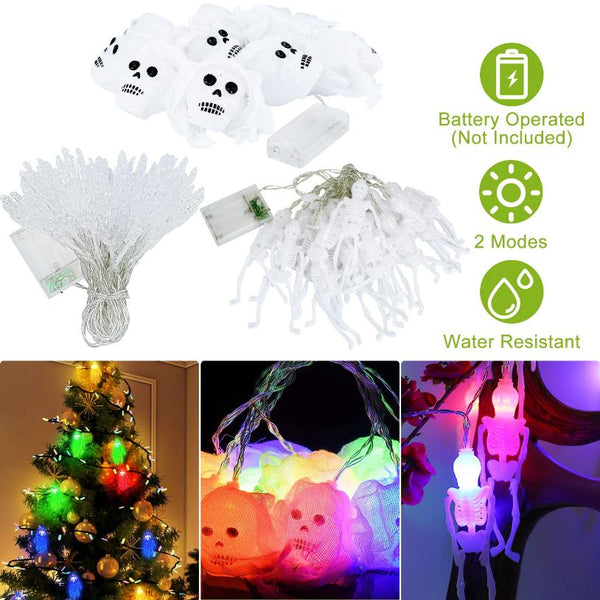 3Pcs String Lights Halloween Light Decorations 24ft Halloween Colorful 3D Skeleton Ghost