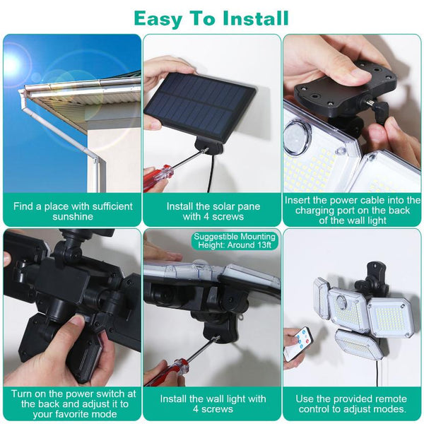 2 Pack Solar Powered Wall Lights IP44 Waterproof Motion Sensor Lamps Separate Solar Panel