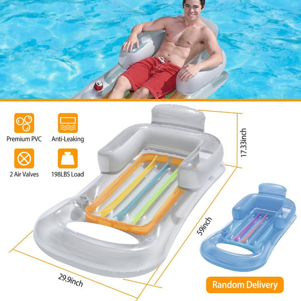 Inflatable Pool Float Raft w/ Headrest Armrest Cupholder Swimming Pool Lounge Air Mat Chair
