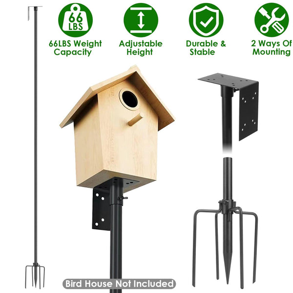 Bird House Pole Kit Stand Stake Adjustable Height Bird Feeder Lawn Mount Perch