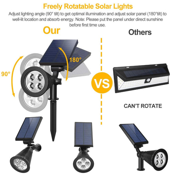 2 Pack Solar Spotlight Outdoor Dusk To Dawn Light Wall Path Lawn Garden Lamp