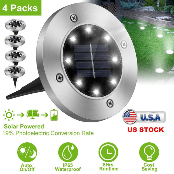 4 Pack Solar Powered Ground Light Outdoor Waterproof In-Ground Stake Path Lamps