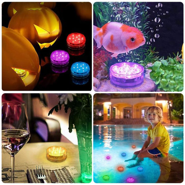 4Pcs Submersible RGB LED Lights Waterproof Underwater Color Changing Remote Control