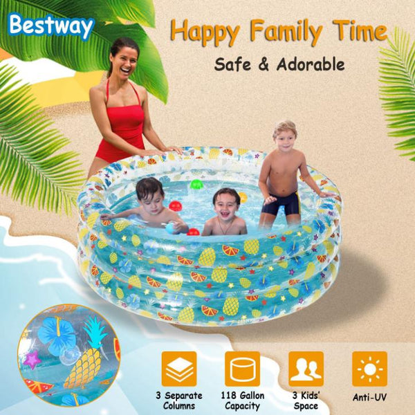 5FT Inflatable Swimming Pool Blow Up For 3 Kids Foldable Swim Ball Pool Backyard Beach