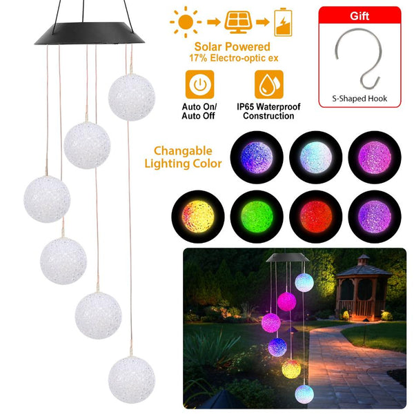 Solar Powered LED Ball Wind Chimes Color Changing LED String Light Garden Patio Decor