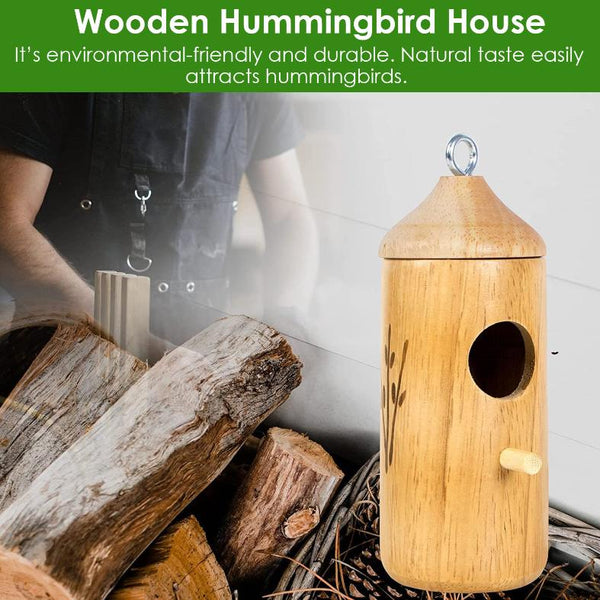 2 Pack Wooden Hanging Humming Bird Houses for Outside Bird Nest Feeder Patio Garden