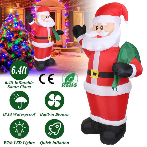 Inflatable Christmas Santa Claus Blow-up Light-up LED Waterproof Christmas Lawn Outdoor 6.4ft