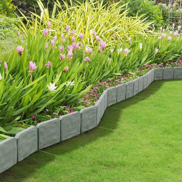 20 PCS Cobbled Stone Border Edging Effect Plastic Garden Lawn