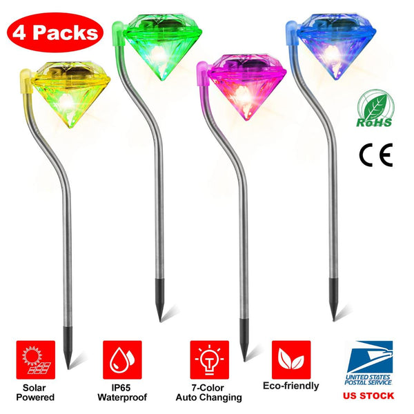 4Pcs Solar Garden Light Outdoor LED Lights 7-Color Changing Waterproof Pathway Stakes