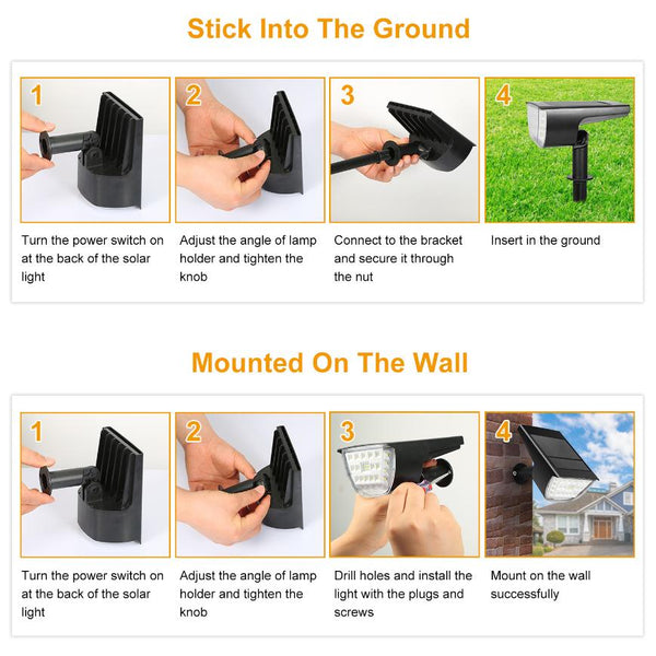 Solar Landscape Spotlights Waterproof Lights Auto On/Off Solar Powered Security Wall Lights