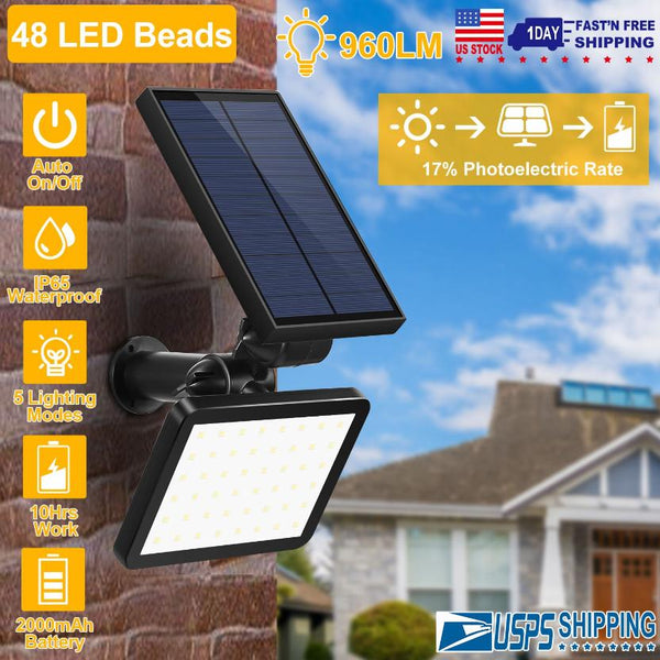 48 LEDs Solar Spotlight Outdoor Light Sensor Wall Lawn Garden Lamp Waterproof