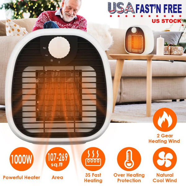 1000W Portable Electric Heater Cooler PTC Ceramic Space Heater Heating Space for 269 sqft
