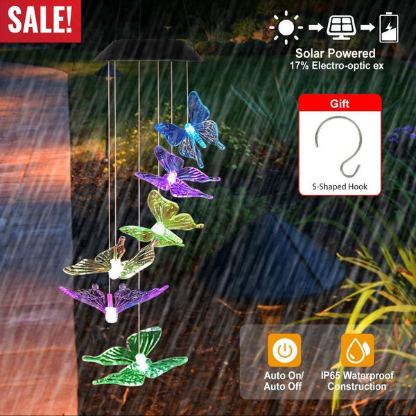 Solar LED Butterfly Wind Chimes Color Changing String Light Patio Garden Decor