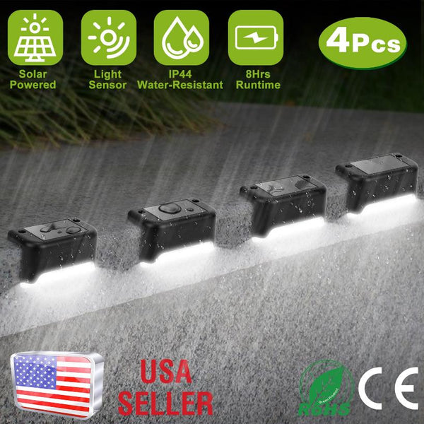 4 Pack Solar LED Step Lights Outdoor Dusk To Dawn Sensors Fence Lamps Stairs Yard Railing