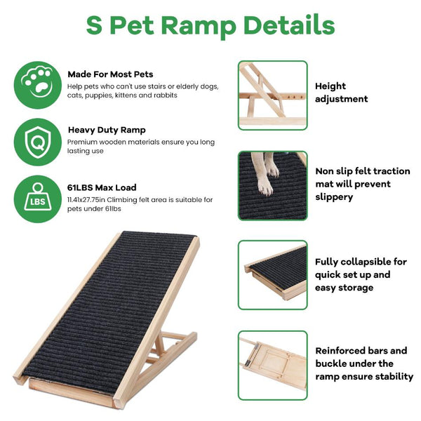 Foldable Wooden Dog Ramp Non Slip  Heights Adjustable Pet Cat Ramp Couch Car SUV