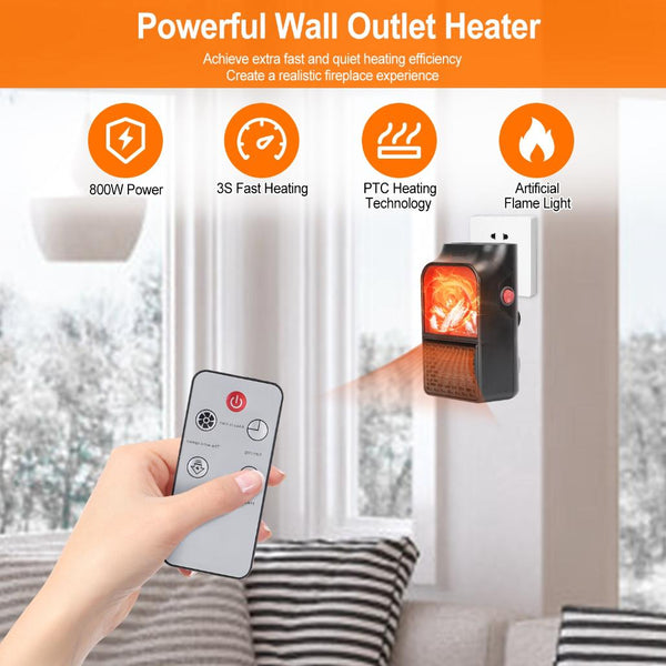 800W Plug-In Space Heater Wall Outlet Heater Rotatable Adjustable Temp