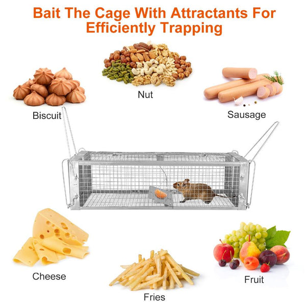 Humane Dual Door Rat Trap Cage Live Rodent Metal Mesh Mice Mouse Control