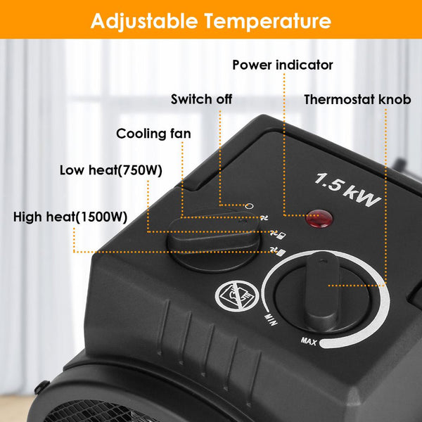 1500W Portable Electric Space Heater Personal Fan w/ Overheat Protection Adjustable Temperature Ceramic Heater
