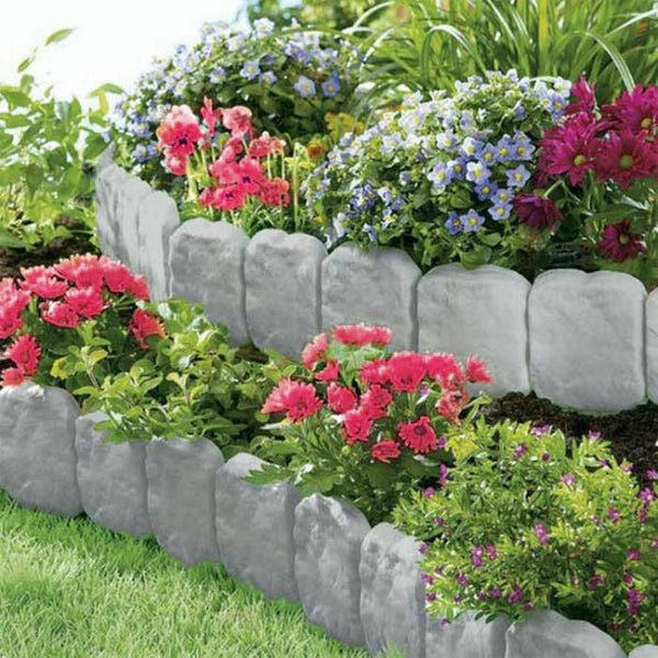 20 PCS Cobbled Stone Border Edging Effect Plastic Garden Lawn