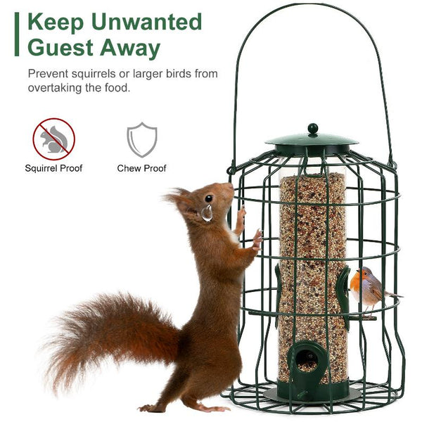 Outdoor Wild Bird Feeder Squirrel-Proof Chew-Proof Metal Hanging Seed 4 Ports Small Birds