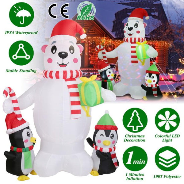 5.9FT Christmas Inflatable Outdoor Decoration Polar Bear Penguin Yard Blow Up Built-in Air Blower