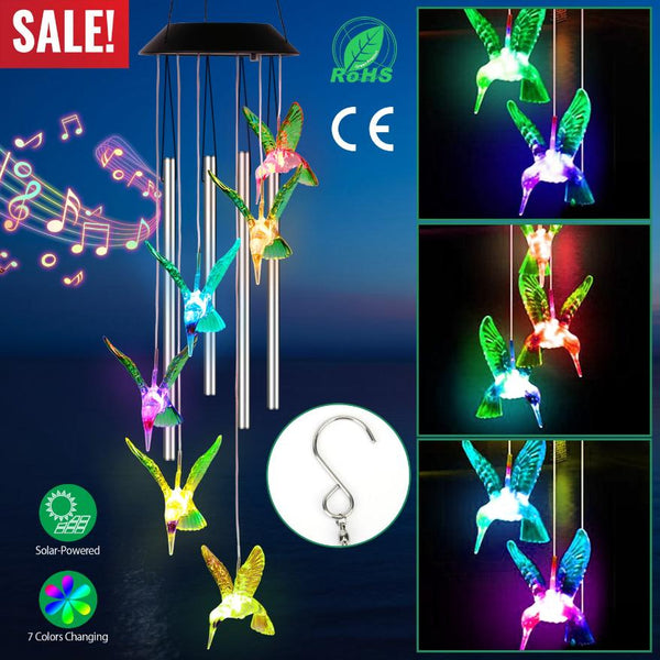 Solar Wind Chime Lights Hummingbird Decorative Lamp 7 Color Changing