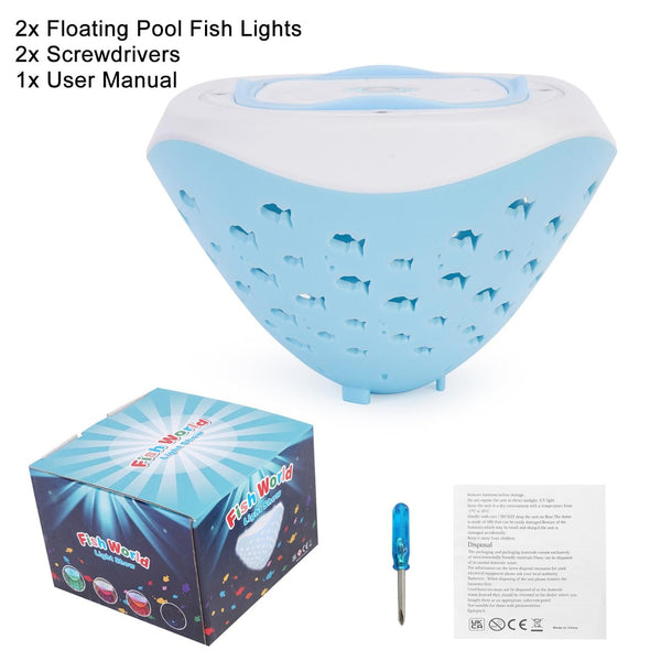 2Pcs Underwater Floating LED Light Colorful Fish Pattern 6 Lighting Modes Pool Lamp IP67 Waterproof Decorative Battery Powered Lights 80000Hrs Lifespan