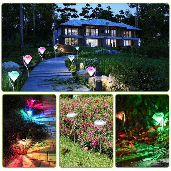 4Pcs Solar Garden Light Outdoor LED Lights 7-Color Changing Waterproof Pathway Stakes