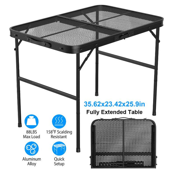Foldable Camping Table Collapsible Picnic Aluminum Alloy Grill Stand 88LBS Max Load Height Adjustable BBQ Table