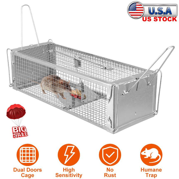 Humane Dual Door Rat Trap Cage Live Rodent Metal Mesh Mice Mouse Control