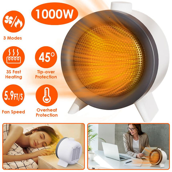 1000W Electric Space Heater Ceramic Heater Fan Heating Fan with 3 Modes Fast Heating