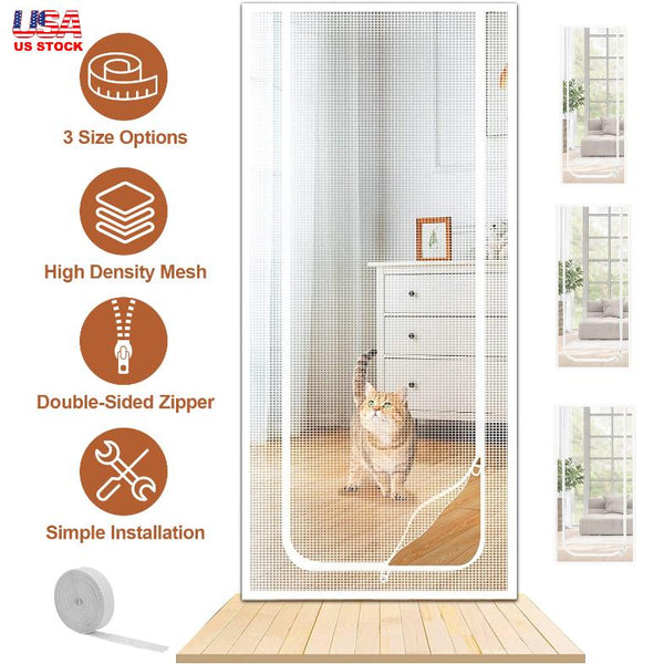 Mesh Door Screen Heavy Duty Pet Proof Scratch-Proof Double Sided Zipper