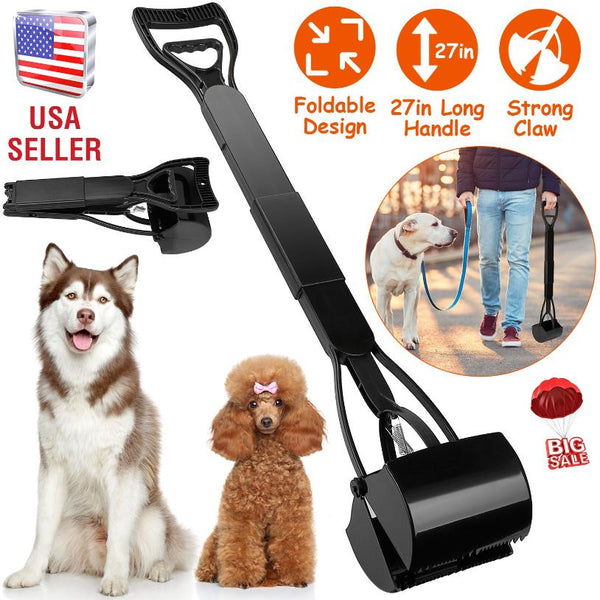 Pet Pooper Scooper Foldable Long Handle Dog Poop Waste Pick Up Rake Grabber Arm