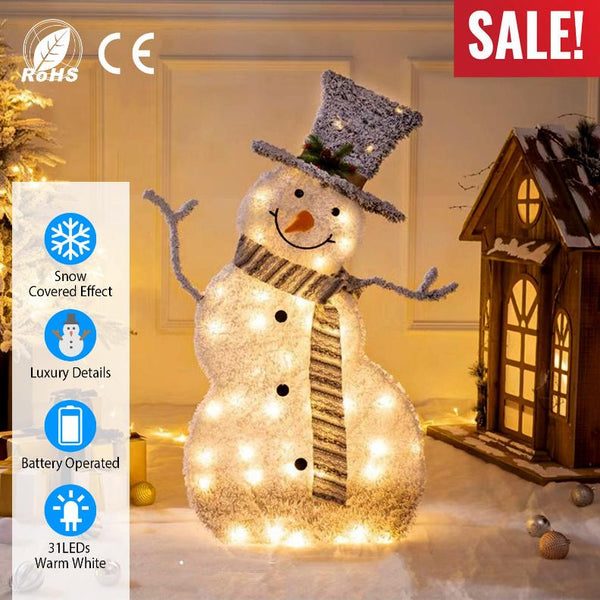 LED Christmas Snowman Decoration Collapsible Battery Lighted Outdoor Garden Light