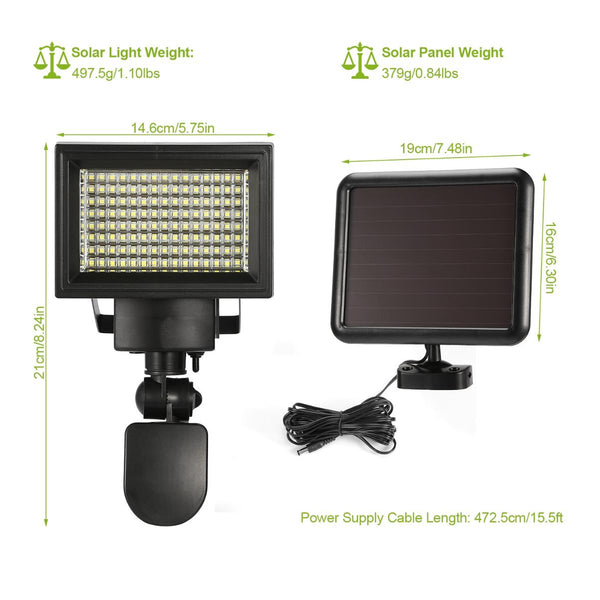 Solar Wall Lights 120 LEDs Flood Lights Outdoor 120° Motion Sensor Separate Panel