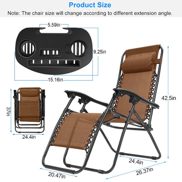 Zero Gravity Lounge Chair 330lbs Load Foldable Recliner Chair w/ Stress Relief Pillow Patio Poolside Beach Lying Chair