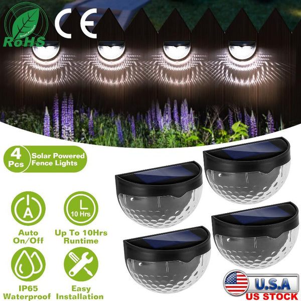4Pcs Solar Fence Half Dome Lights Outdoor Dusk To Dawn Sensors Deck Wall Lamps