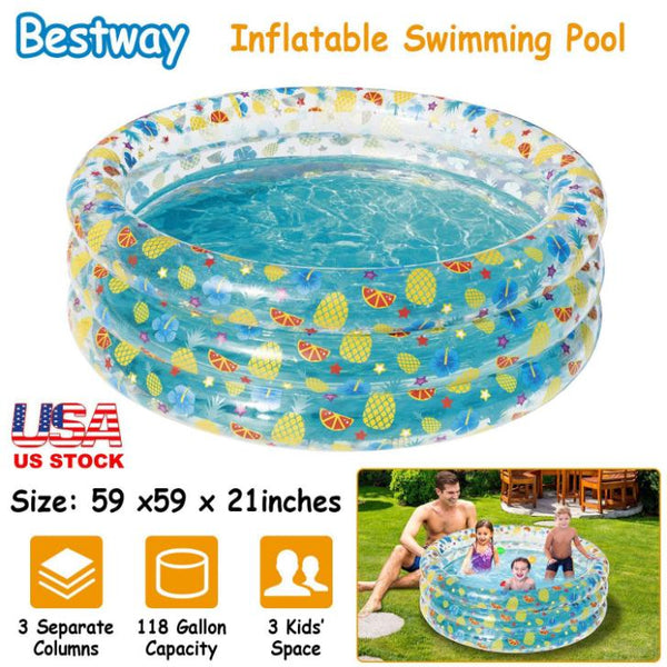 5FT Inflatable Swimming Pool Blow Up For 3 Kids Foldable Swim Ball Pool Backyard Beach