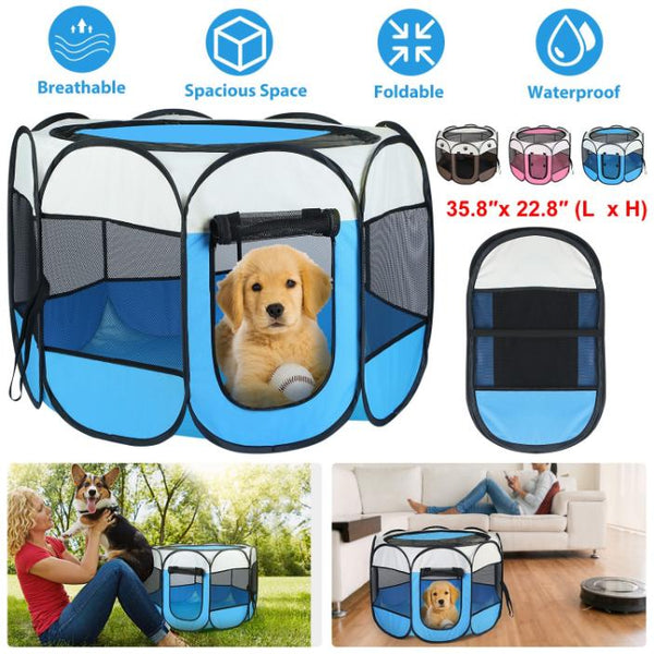 Portable Foldable Pet Tent Exercise Pen Kennel Removable Water Resistant Outdoor Use